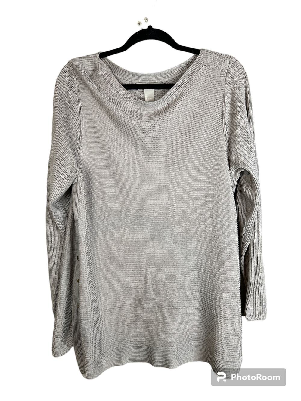 H&M Long Sleeve Side Buttons Grey Brown Beige Scoop Neck Sweater Size Large